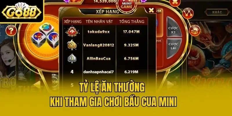 Tỷ lệ ăn thường khi tham gia chơi bầu cua mini